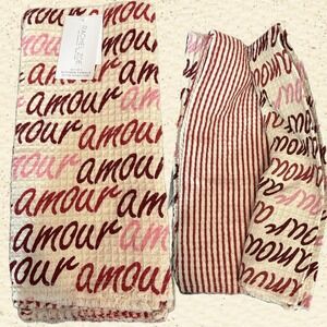 Rachel Zoe Amour Script Stripe Waffle Weave Kitchen Towels 3 Pack Burgundy Cream
